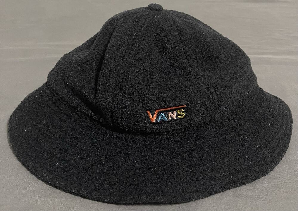 Vans Black Terry Fleece Bucket Hat S/M Rainbow Logo Floppy Skate Cap VN0A4S7B